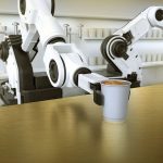 Robotic arm serves coffee in an innovative commercial kitchen